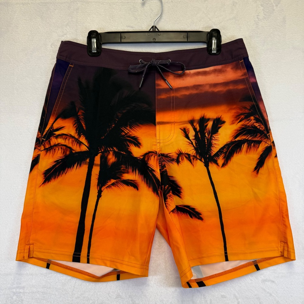 Fair Harbor Mens Medium Sunset Palm Tree Board‎ Shorts Orange Purple Swim Trunks